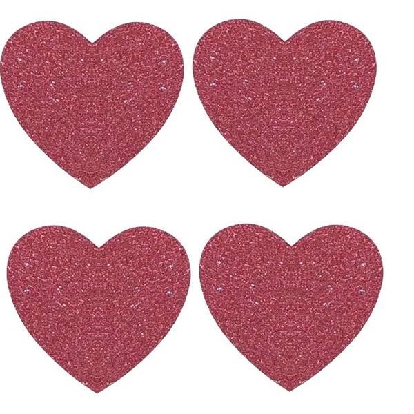 Set stickere decorative, Inimi, rosu glitter, 4 bucati, 5x5 cm