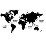 Sticker pentru perete, harta lumii, cu denumirea oceanelor, negru, 120x63 cm