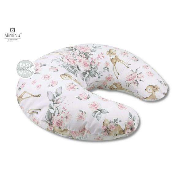 MimiNu - Perna pentru alaptat, Din bumbac, Cu husa detasabila, Cu fermoar securizat, Circumferinta 155 cm, Sweet Deer Pink