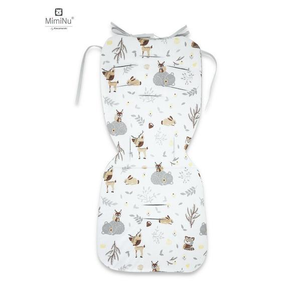 MimiNu - Salteluta pentru carucior, Reversibila, Cu doua fete, Din catifea matlasata si bumbac, Materiale certificate Oeko Tex Standard 100, Dimensiune 78 x 34 cm, Forest Friends Beige/Gray