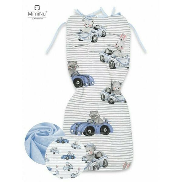 MimiNu - Salteluta pentru carucior, Reversibila, Cu doua fete, Din catifea matlasata si bumbac, Materiale certificate Oeko Tex Standard 100, Dimensiune 78 x 34 cm, Old Road Blue/Blue