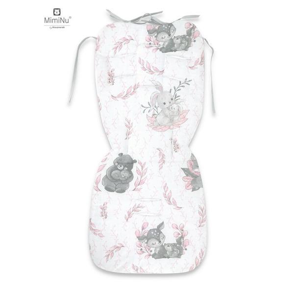 MimiNu - Salteluta pentru carucior, Reversibila, Cu doua fete, Din catifea matlasata si bumbac, Materiale certificate Oeko Tex Standard 100, Dimensiune 78 x 34 cm, Lulu Rose/Gray