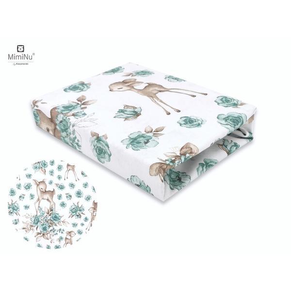 MimiNu - Cearceaf cu elastic pentru patut 120X60 cm, Din bumbac, Sweet Deer Mint