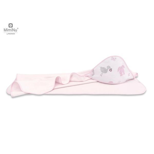 MimiNu - Prosop mare cu gluga, Dimensiune 100x100 cm, Din bumbac thermo fleece, Baby Shower Pink