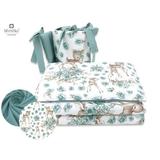 MimiNu - Lenjerie patut 3 piese, Cu protectie laterala, Sweet Deer Mint, Din bumbac, Pentru patut 120x60 cm