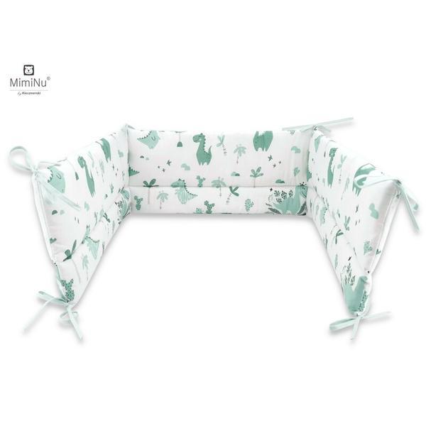 MimiNu - Aparatoare pentru patut 120x60 cm, Din bumbac, Cu inaltimea de 30 cm, Cu panglici, Dino Mint