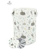 MimiNu - Cos rotund pentru depozitare jucarii, Din bumbac, Cu manere, 50x35 cm, Forest Friends Mint