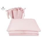 MimiNu - Lenjerie patut 3 piese, Cu volanase, Cu protectie laterala, Din bumbac, Pentru patut 120x60 cm, Colectia Royal, Powder Pink