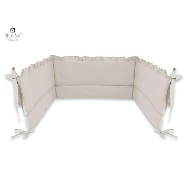 MimiNu - Aparatoare pentru patut 120x60 cm Cu volanase, Din bumbac, Cu inaltimea de 30 cm, Cu panglici, Colectia Royal, Beige