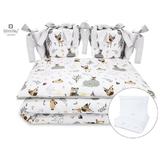 MimiNu - Set lenjerie patut cu 6 piese, Cu pilota si perna, Cu doua aparatori laterale, Din bumbac, Pentru patut 120x60 cm, Forest Friends Beige