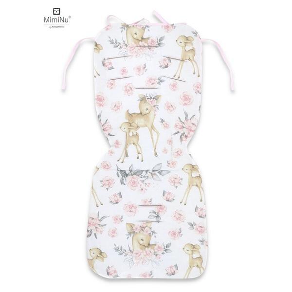 MimiNu - Salteluta pentru carucior, Reversibila, Cu doua fete, Din catifea matlasata si bumbac, Materiale certificate Oeko Tex Standard 100, Dimensiune 78 x 34 cm, Sweet Deer Pink/Pink