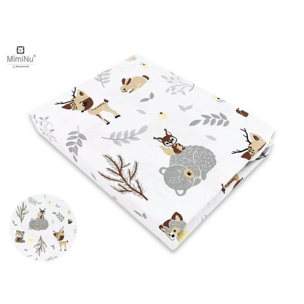 MimiNu - Cearceaf cu elastic pentru patut 120X60 cm, Din bumbac, Forest friends Grey/Beige