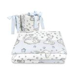 Qmini - Lenjerie patut 3 piese, Cu protectie laterala, Din bumbac, Pentru patut 140x70 cm, Teddy Bear with Blue Heart