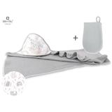 MimiNu - Set prosop mare cu gluga, Dimensiune 100x100 cm + Manusa de baie bebelusi, 12x21 cm, Materiale certificate Oeko Tex Standard 100, Lulu Rose