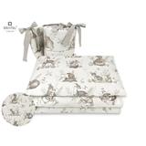 MimiNu - Lenjerie patut 3 piese, Cu protectie laterala, Design, Calm Forest Beige, Din bumbac, Pentru patut 120x60 cm