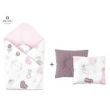 MimiNu - Set paturica de infasat cu doua fete, Dimensiune 75x75 cm + Perna bebelusi profilata, Cu doua fete, Cu functie anti-soc, Dimensiune 23x26 cm, Materiale certificate Oeko Tex Standard 100, Baby Shower Pink