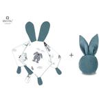 MimiNu - Set jucarie de plus cu urechi si labute din catifea si bumbac + Jucarie zornaitoare Mini Bunny din catifea matlasata, Materiale certificat Oeko Tex Standard 100, Baby Shower Blue/Nepal Green