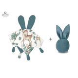 MimiNu - Set jucarie de plus cu urechi si labute din catifea si bumbac + Jucarie zornaitoare Mini Bunny din catifea matlasata, Materiale certificat Oeko Tex Standard 100, Sweet Deer Mint/Nepal Green