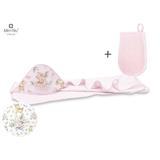 MimiNu - Set prosop mare cu gluga, Dimensiune 100x100 cm + Manusa de baie bebelusi, 12x21 cm, Materiale certificate Oeko Tex Standard 100, Sweet Deer Pink