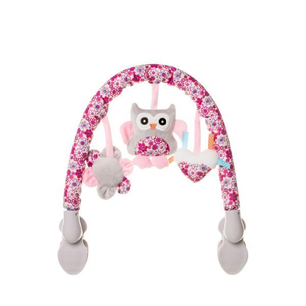 Arc cu jucarii pentru patut si carucior 4Baby PLUSH ARCH Bufnite Roz