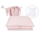 MimiNu - Set lenjerie patut 5 piese, Cu volanase, Cu pilota si perna, Din bumbac, Pentru patut 120x60 cm, Colectia Royal, Powder Pink