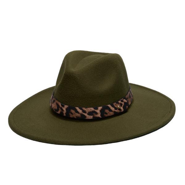 Palarie Cora Verde Fedora cu Detaliu Animal-Print