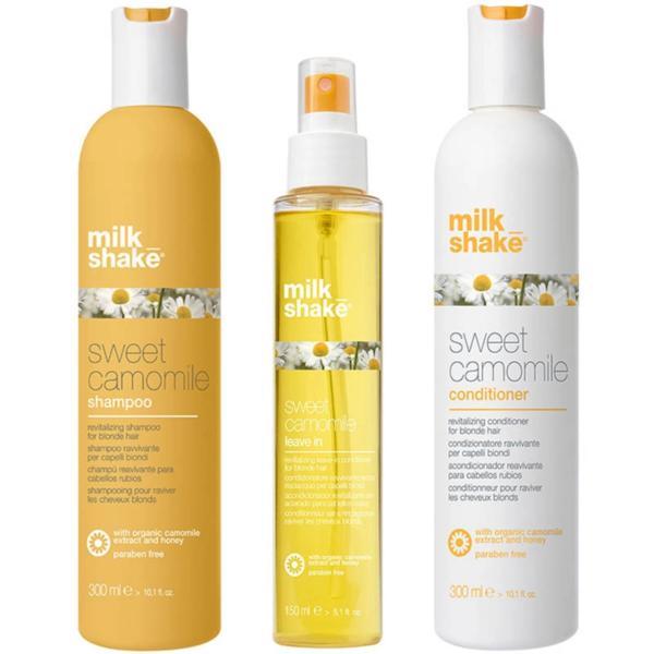 Set pentru par blond, Milk Shake, Sweet Camomile, Sampon 300ml + Balsam 300ml + Leave In 150ml