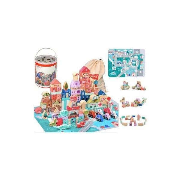 Set oras tip puzzle, din lemn pentru copii, blocuri cu numere si litere, 162 buc, LeanToys, 9829