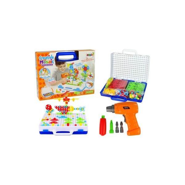 Set creativ 4 in 1 pentru copii, cu diverse accesorii si surubelnita pentru constructii, 237 piese, 9843