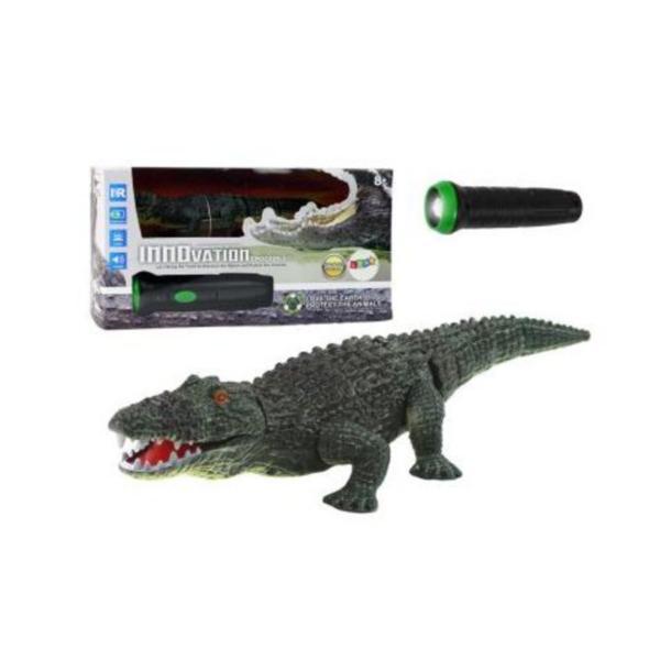 Crocodil RC interactiv de jucarie, cu telecomanda pentru copii in forma de lanterna, 12436