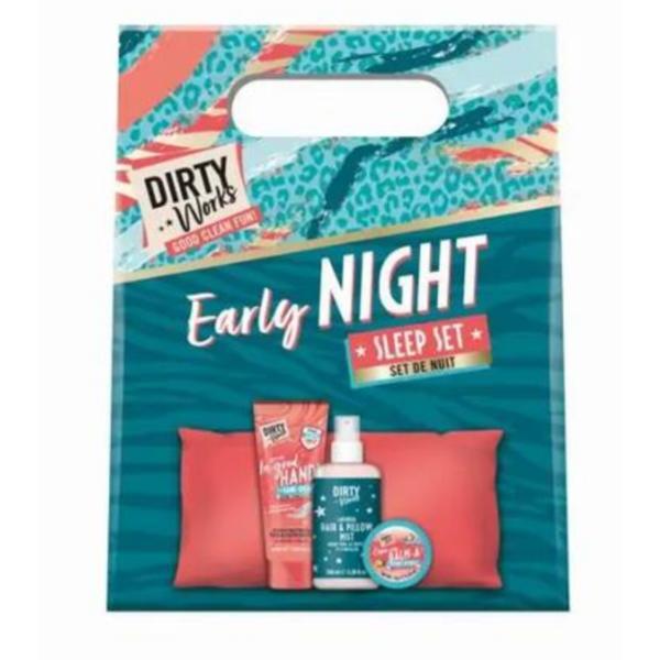 Set Early Night - Crema de maini 100 ml, Balsam de buze 10 g, Spray pentru par 100 ml, Perna pentru ochi