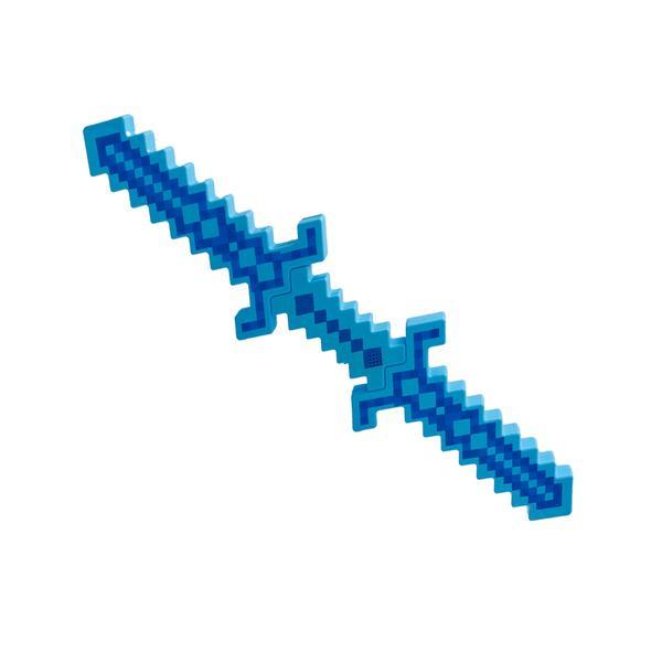 Sabie dubla Minecraft cu sunete si lumini specifice, Diamond Double sward, pentru copii, 70 cm, Albastru