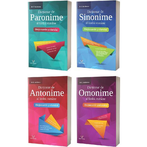 Pachet 4 carti Dictionarele scolarului: Sinonime + Omonime + Antonime + Paronime - M.E. Iacobescu, editura Daffi S Books