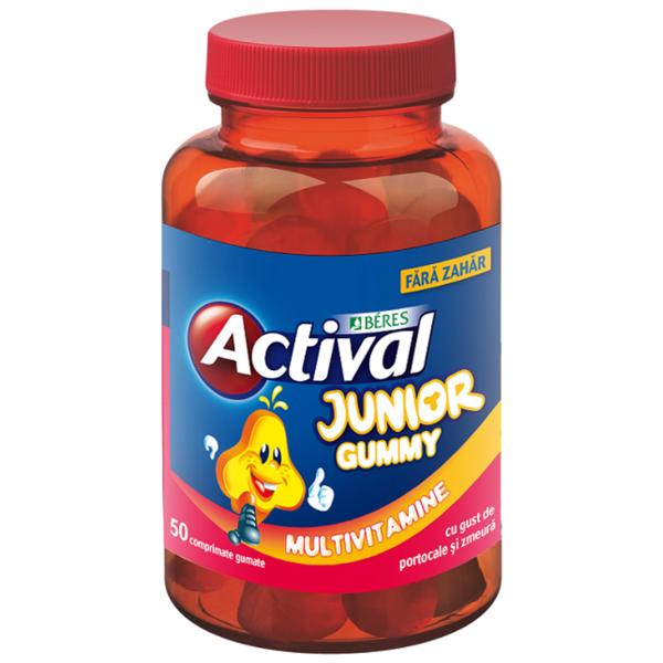 Actival Junior Gummy Beres Multivitamine cu Gust de Portocale si Zmeura, 50 comprimate