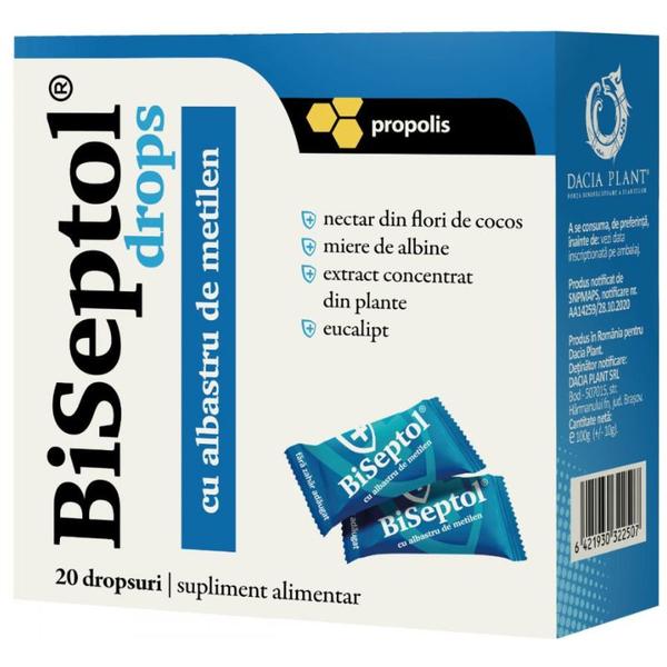 biseptol cu albastru de metilen dr max BiSeptol Drops - Dacia Plant cu Propolis si Albastru de Metilen, 20 dropsuri