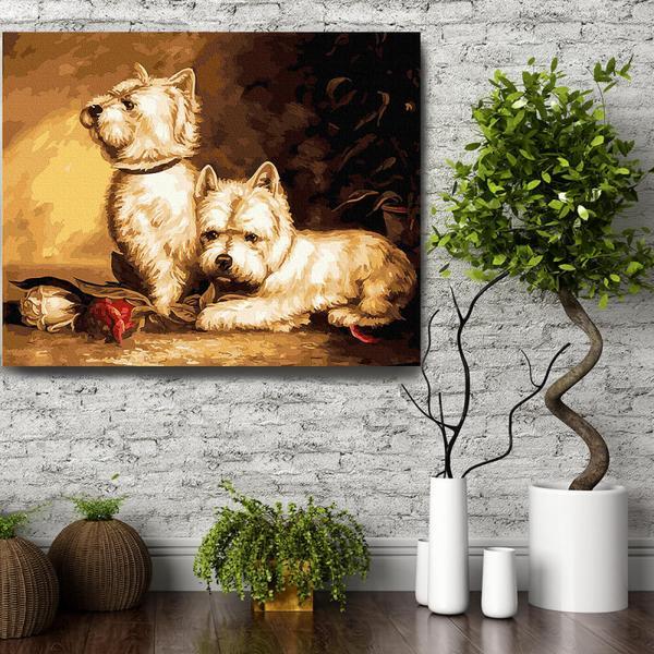 Set pictura pe numere (panza) Catei Westie 40x50 cm