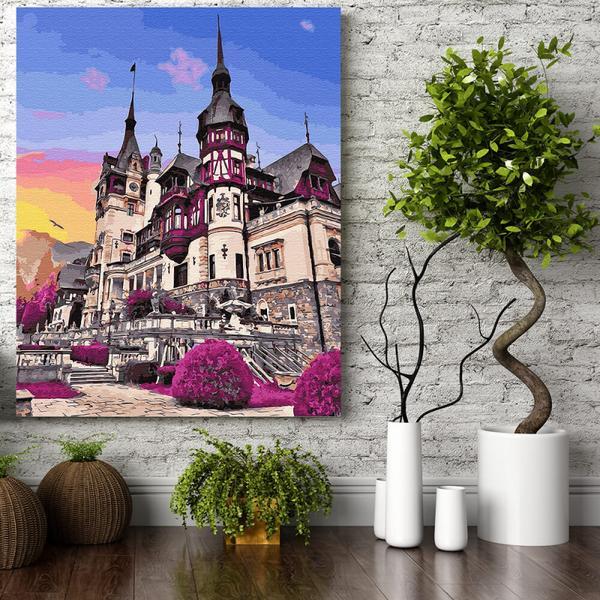 Set pictura pe numere (panza) Castelul Peles din Romania 50x40 cm