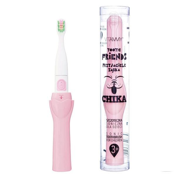 Periuta de dinti electrica Vitammy Tooth Friends, pentru copii 3+, animatie Chika, tehnologie IPX6, 26.000 vibratii pe minut, 2 moduri de periaj, Roz