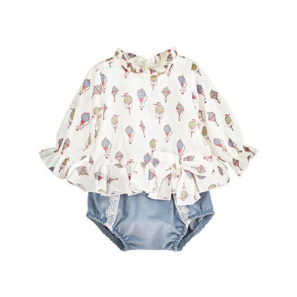 Compleu Happy Balloons, bluza cu maneci largi si pantalonasi scurti bleu ciel