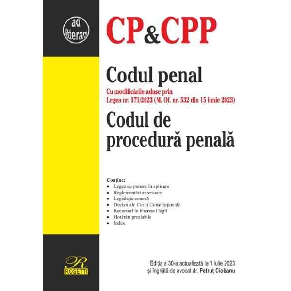 Codul penal. Codul de procedura penala Ed.30 Act. 1 Iulie 2023, editura Rosetti