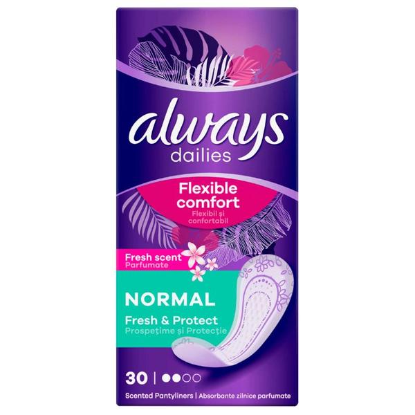 Absorbante Zilnice Parfumate - Always Dailies Flexible Comfort, Normal, Fresh & Protect, 30 buc