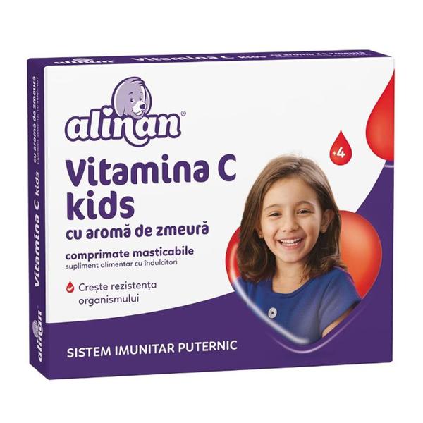 Vitamina C Kids cu Aroma de Zmeura - Fiterman Pharma Alinan 4+, 20 comprimate