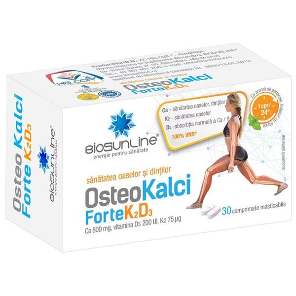 OsteoKalci Forte K2D3 Biosunline, Helcor, 30 comprimate masticabile