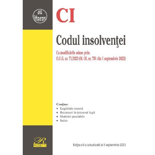 Codul Insolventei Ed.6 Act.05.09.2023, Editura Rosetti