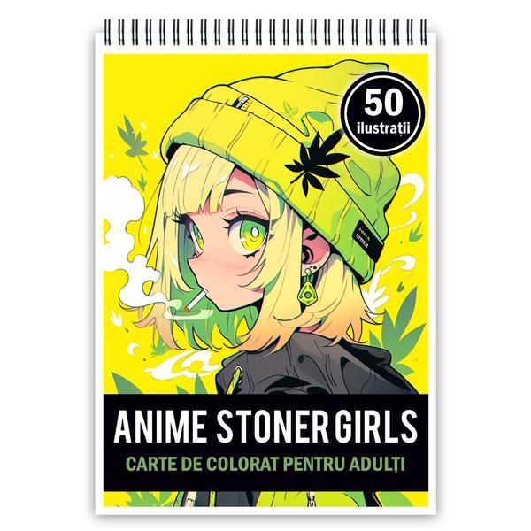 Stoner Anime Girl Smoking Weed with leaves Joint Love Puff, Pass Wall  Posters & Stickers