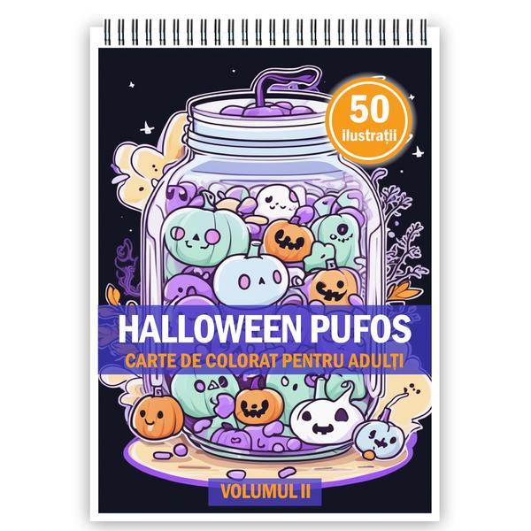 Carte de colorat pentru adulti, 50 de ilustratii, Halloween pufos - Volumul II, 106 pagini