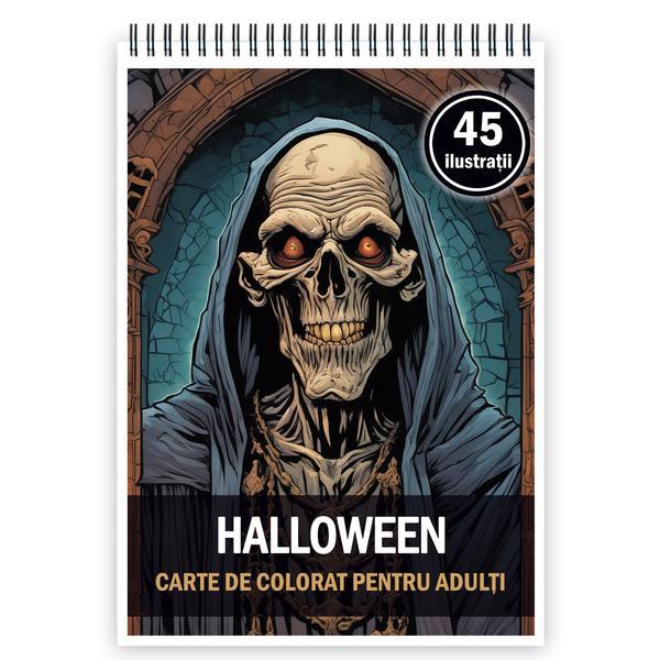 Carte de colorat pentru adulti, 45 de ilustratii, Halloween, 96 pagini