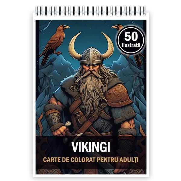 Carte de colorat pentru adulti, 50 de ilustratii, Vikingi, 106 pagini