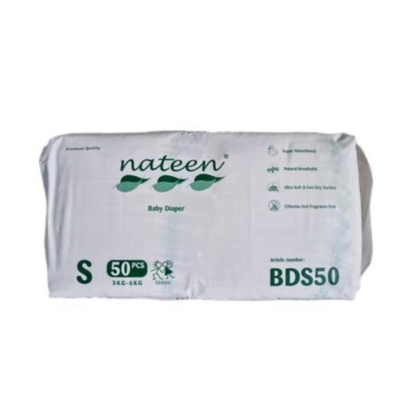 Scutece biodegradabile, ecologice, Nateen Premium Line Small (marimea 2, 3-6 kg), 50 buc