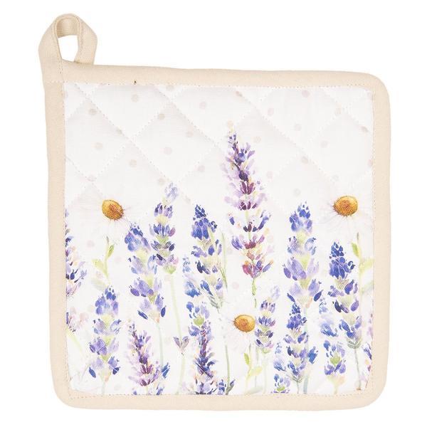 Suport pentru vase fierbinti din bumbac alb mov model Lavanda 20x20 cm